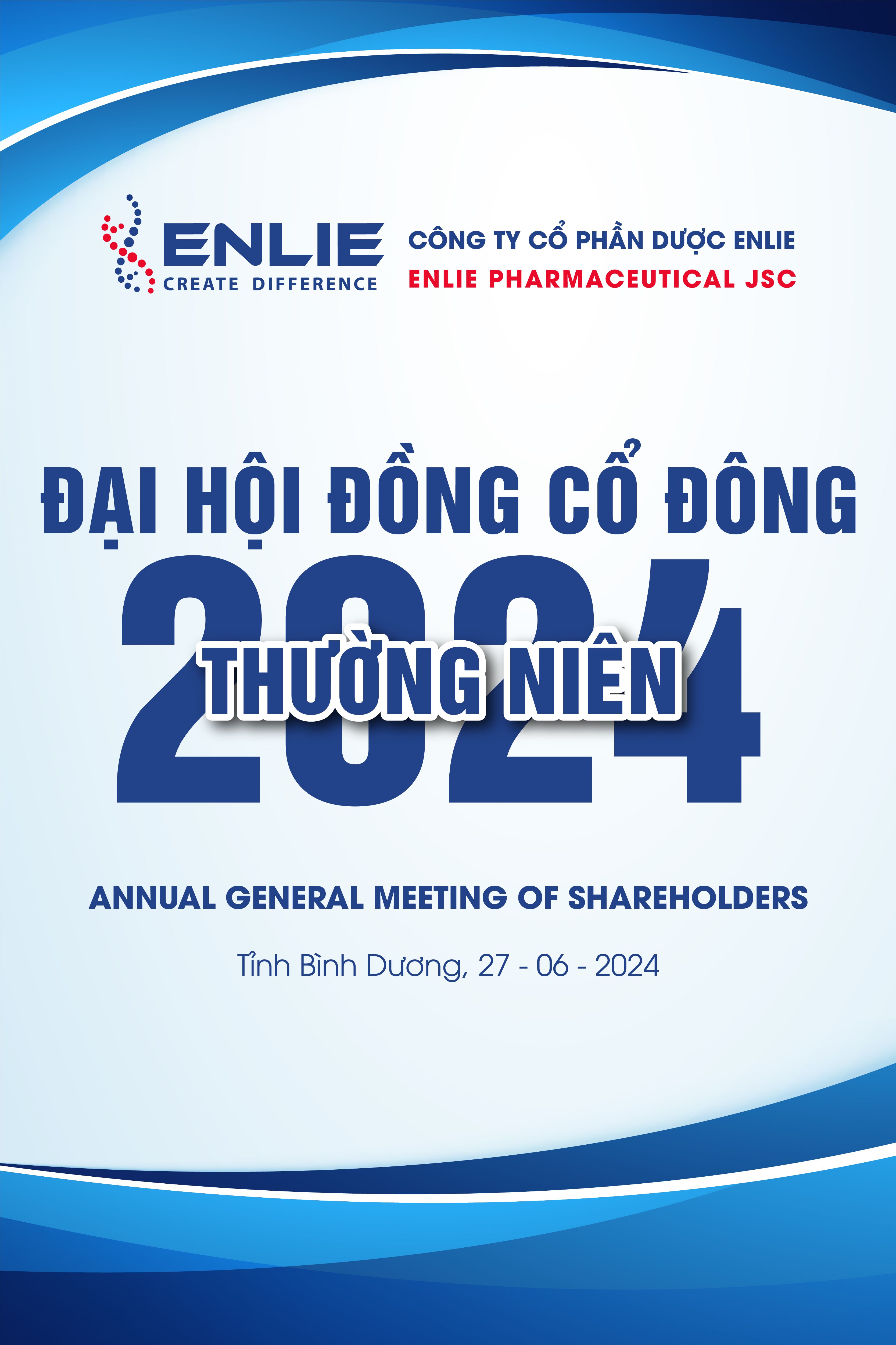 Enlie Pharma Thông báo họp Đại hội Cổ đông năm 2024
